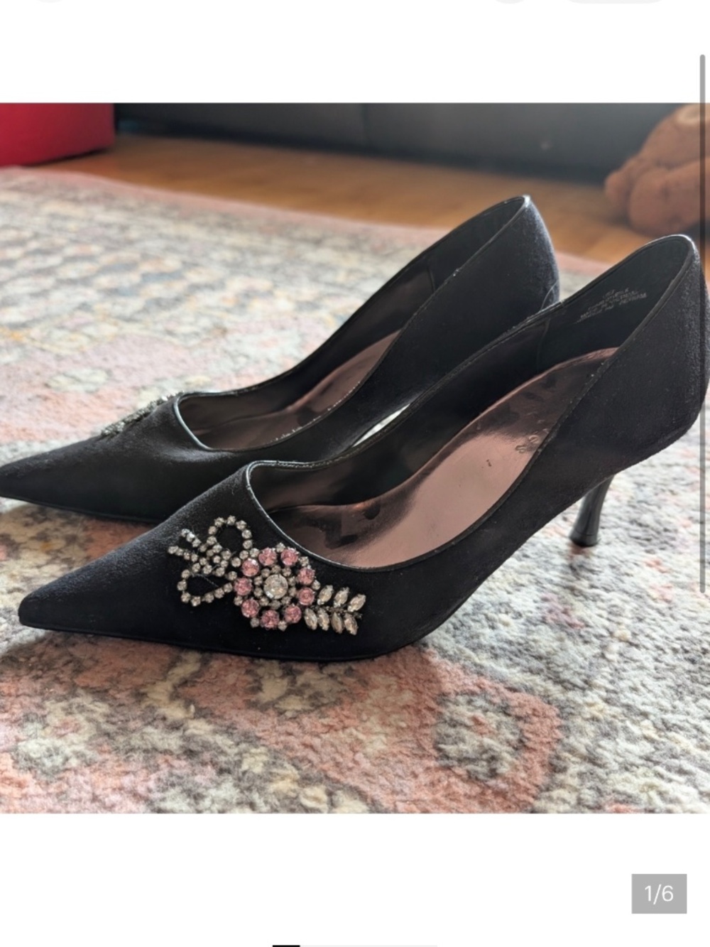 #S100 Elegant Black Embellished Heels Mantles Size 7